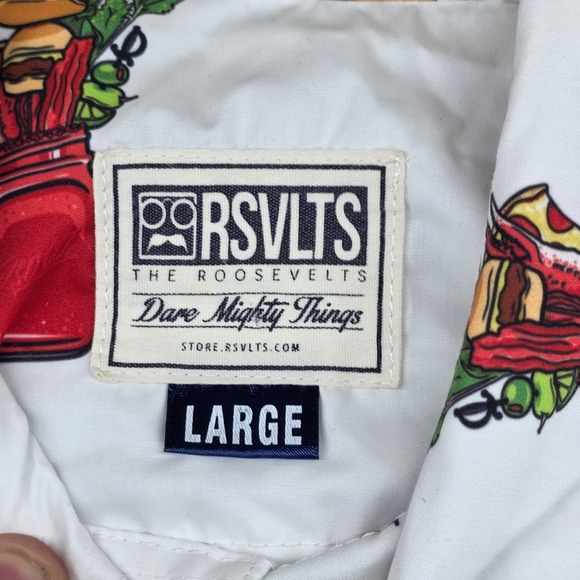 RSVLTS Mens Bloody Mary Cocktail Print Short Sleeve Button Down Shirt White L - Picture 4 of 7